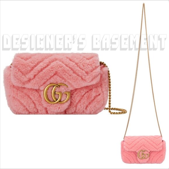 GUCCI pink Super Mini GG MARMONT Shearling Matelasse Crossbody shoulder Bag NIB - Picture 5 of 8